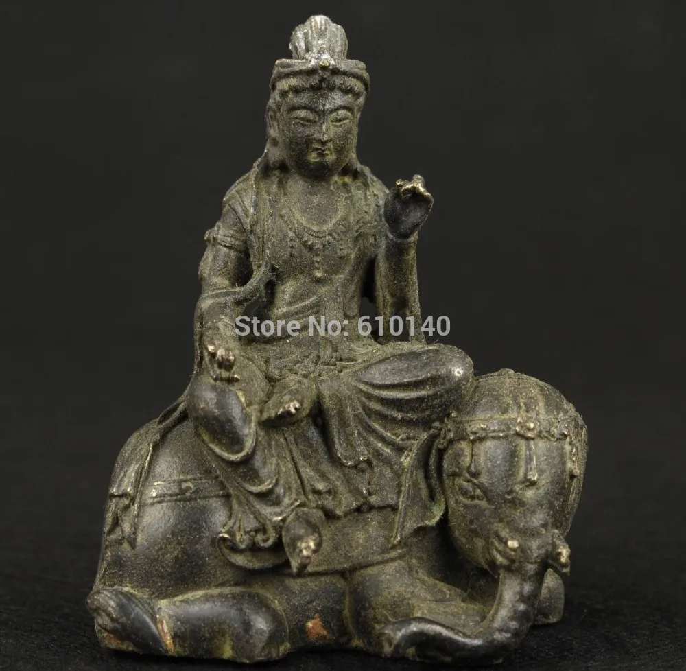 

Super China Old Bronze Hand Cast Buddism Kwan-yin Stand Elephant Statue Fugure