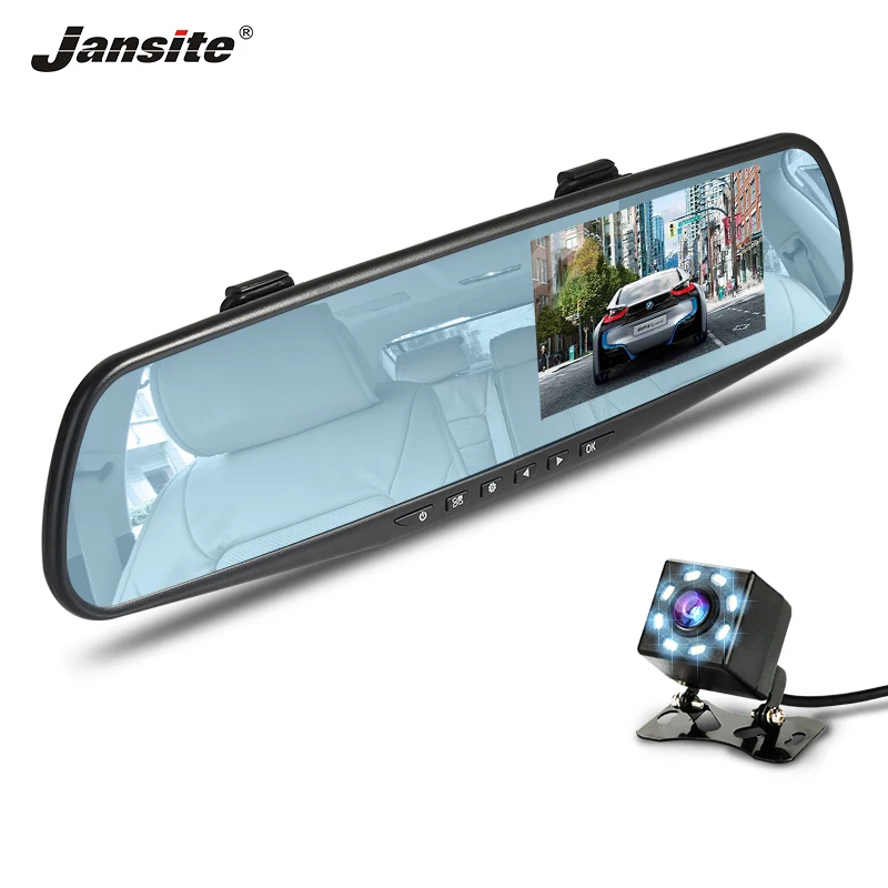 

Jansite 4.3" Car Dash cam Dual Lens Car Camera Video Recorder Rearview mirror with 8 IR Rear camera More clear Safer reversing