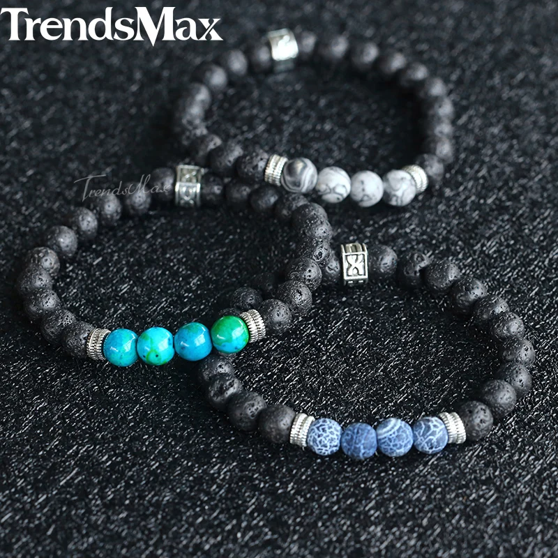 

Men's Natural Stone Beads Bracelet Lave Beaded Bracelets Male Jewelry Wholesale Gifts for Men KDBM09