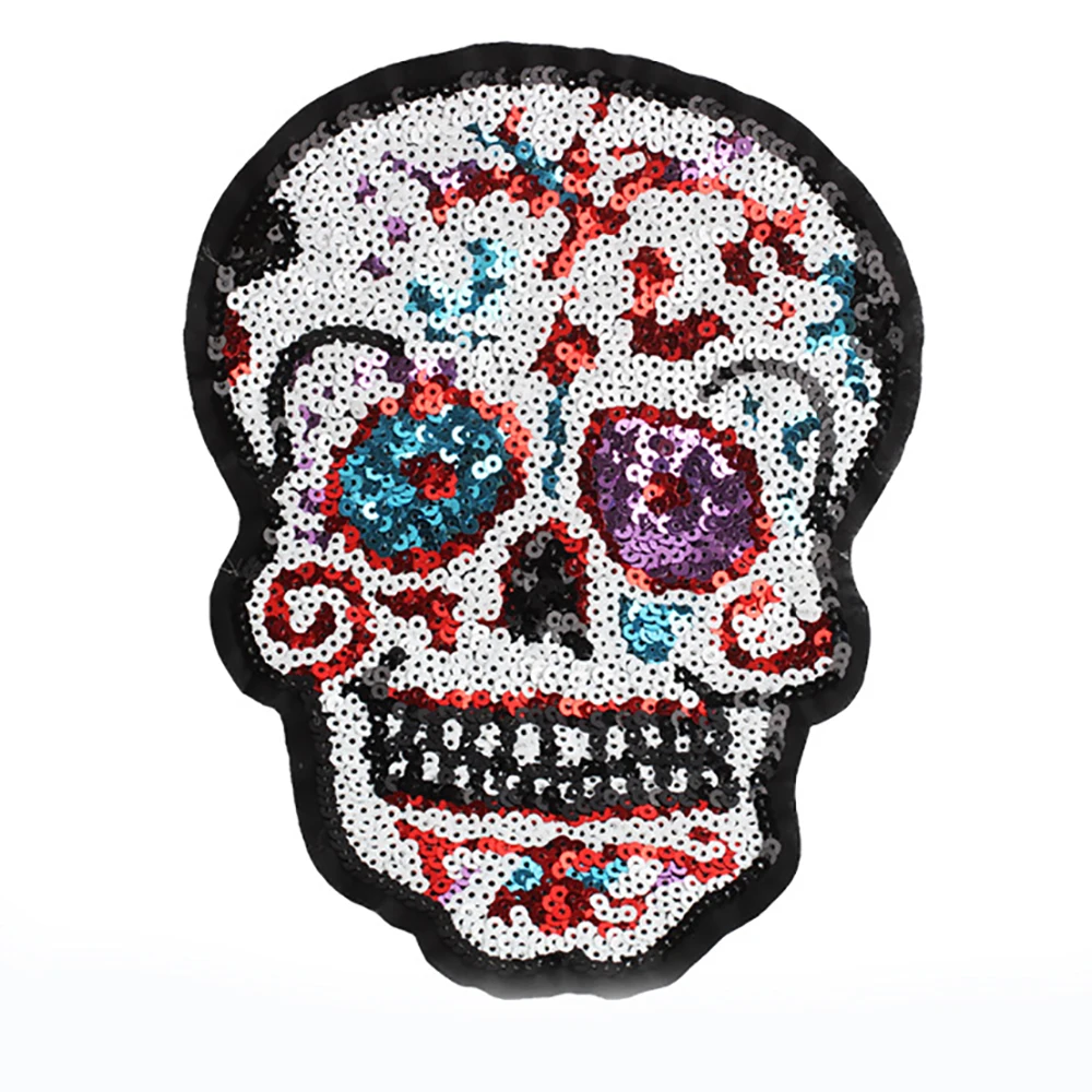 

Lychee Life Skull Pattern Embroidered Patches Sequin Patches Supplies Handmade Sewing On Clothes Bags Accessories
