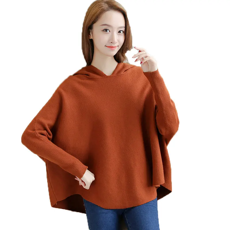 

Batwing coat new women's autumn and winter coat scarf hat female jacket sweater cloak with hood loose big size top outfit girl