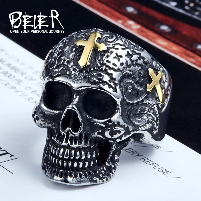 Beier new store 316L Stainless Steel ring high quality fashion biker skull ring personality men Vitage jewelry BR8-313