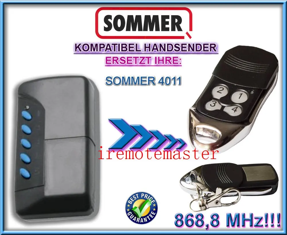 

2pcs SOMMER 4011 BLUE Hand Transmitter Compatible Garage Remote Control