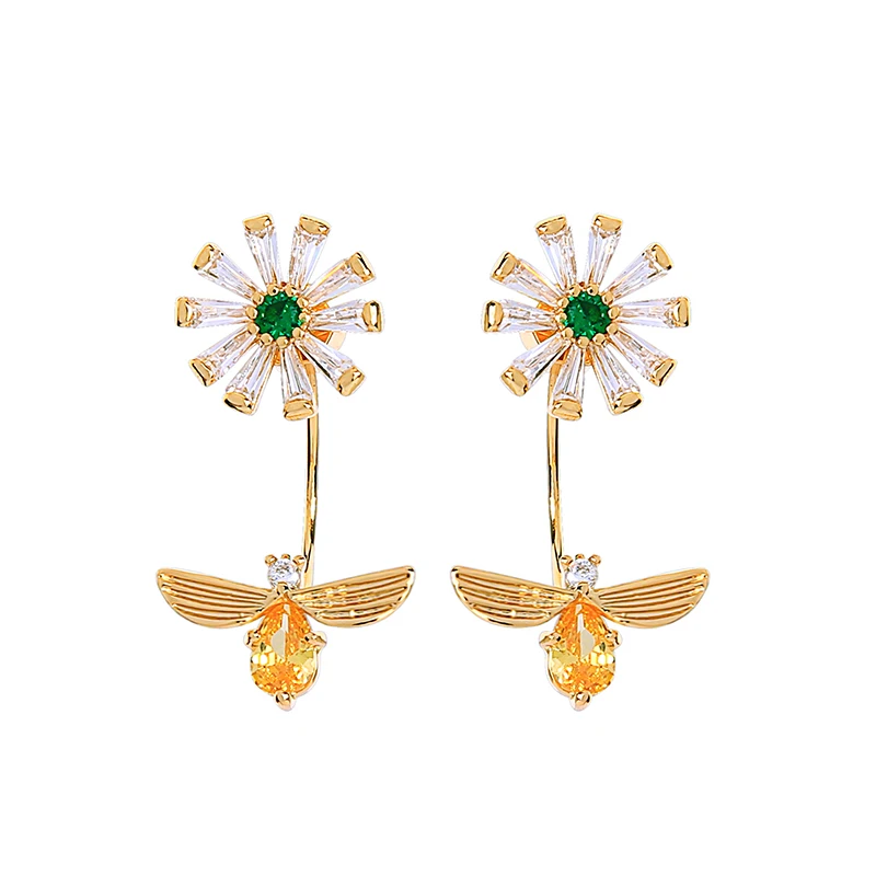 

Simple Design Drop Earring Romantic Vintage Zircon Copper Flower Bee Drop Earring For Women Handmade Cute Earring Jewelry