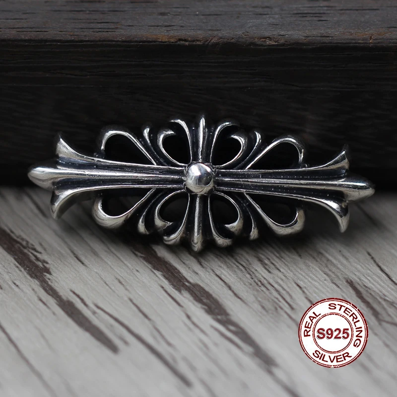 

S925 sterling silver brooch Personality retro punk style Cross flower fashion accessories Send a gift to love