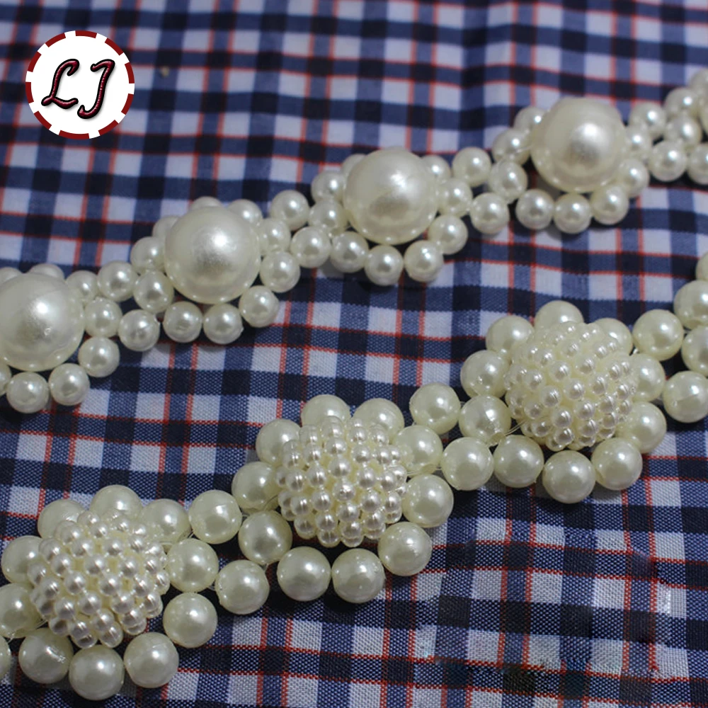 

new high quality 2pcs/lot Craft Braided pearl breads Trim Embroidered Lace Ribbon canonicals Trim Costume Applique Sewing DIY