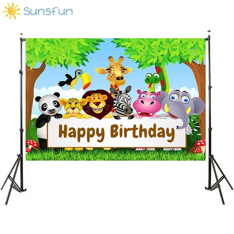 

Sunsfun Jungle Safari Party Photo Backdrop Animals Forest Photography Background Happy Birthday Theme Party Decoratio