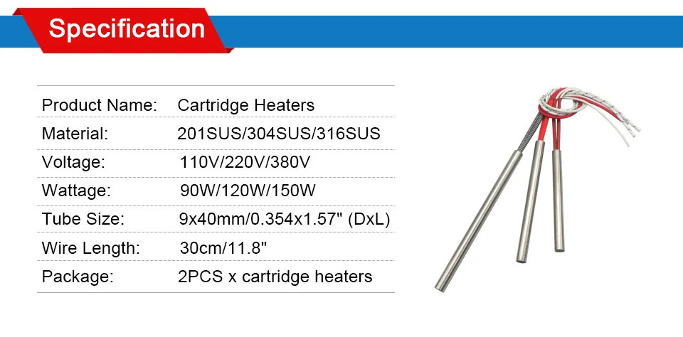 LJXH 220 В картридж нагревательный элемент 2 шт. одноконцевой ключ для пресс-форм нагревательное сопротивление носков без пятки-9x40 мм AC110/380 dc-двигатель, напряжение 90/120/150W провода Длина 30 см