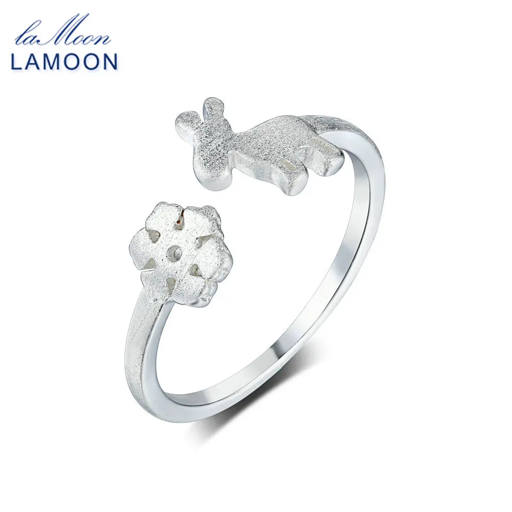 LAMOON Fawn & Snowflake 925-Sterling-Silver Adjustable Rings Fine Jewelry for Women Girls Christmas Gift Anti Allergy LMRY062