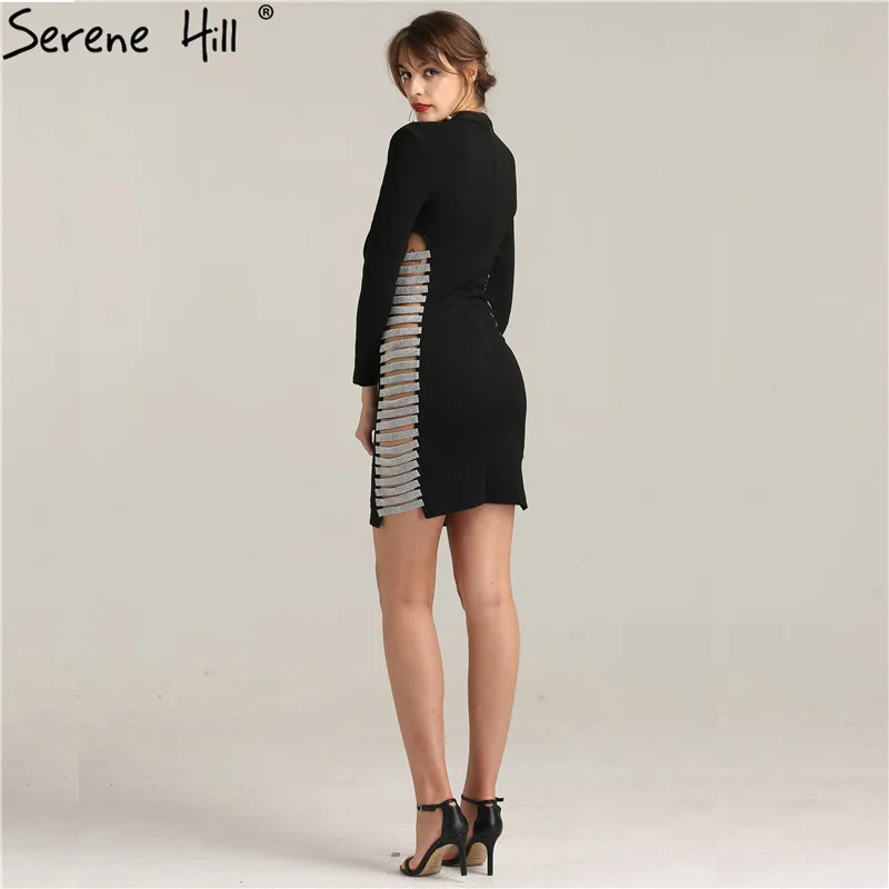 Sexy Black Long Sleeve Simple Evening Gowns Fashion Sexy Cocktrail Dresses Serene Hill LA6323