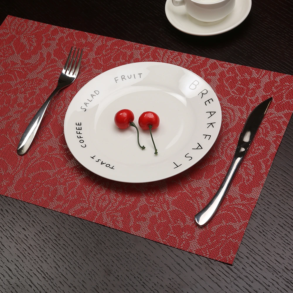 

2pcs/Lot Red Flower Rose Pattern PVC Placemat Dishware Coasters For Kitchen Accessories Rectangle Table Mat 30*45cm