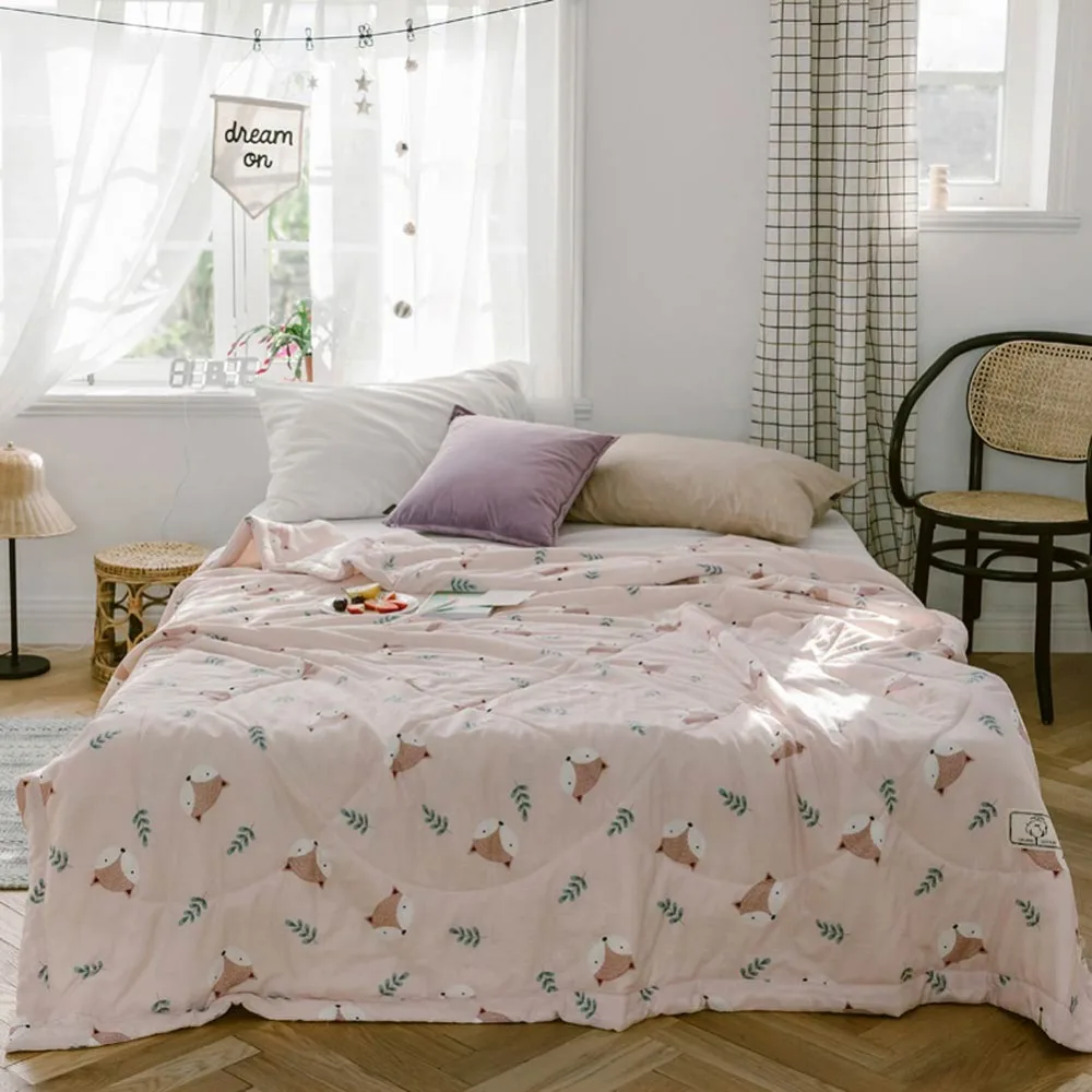 

2019 Light Brown Fox Pink INS Towel Gauze Blanket Quilting Summer Thin Quilt Pure Cotton Twin Queen Size Comforter