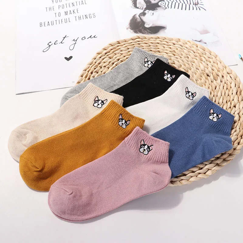 

Fashion Cute Creative Embroidery Cotton Women Socks Top Quality Cartoon Funny Monster Socks Spring Summer Lovely dog Dinosaur