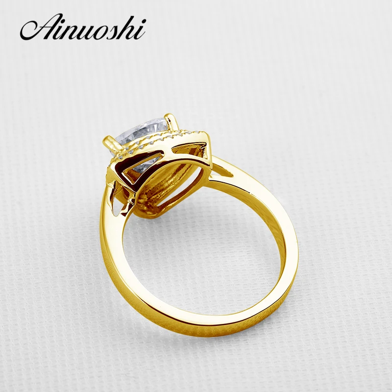 AINUOSHI Роскошная Огранка "треугольник" двойное кольцо Halo 14 K золото желтый свадебное Sona обручальное кольцо с искусственным бриллиантом