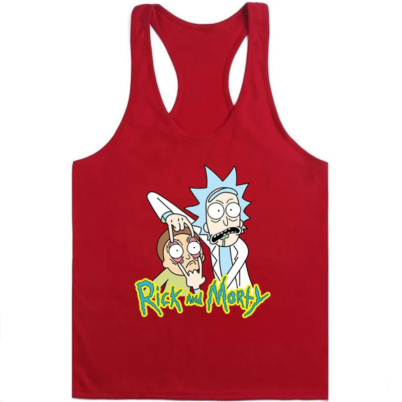 مضحك ريك و Morty طباعة تانك القمم تنفس الصيف الكرتون الرجال العضلات قميص الجسم بناء سترات الملابس بلوزات بلا اكمام