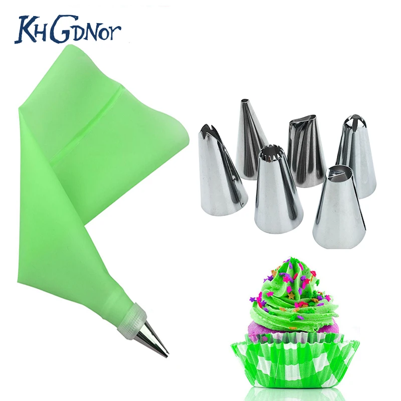

KHGDNOR 8pcs/set Icing Piping Tool Cake Cupcake Decoration Nozzles with Silicone Pastry Bag 6pcs Piping Nozzles with Conventer
