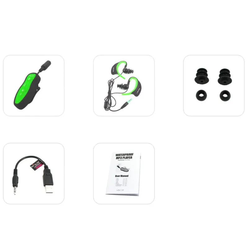 أحدث 8 GB FM راديو IPX8 للماء MP3 الموسيقى لاعب السباحة الغوص سماعة سماعة الرياضة ستيريو باس السباحة MP3 مع كليب