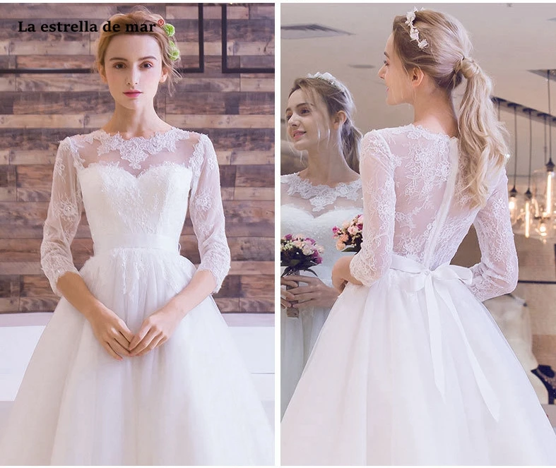 Vestido de novia популярное кружевное Тюлевое ТРАПЕЦИЕВИДНОЕ свадебное платье цвета слоновой кости длиной до середины икры suknia slubna по низкой цене