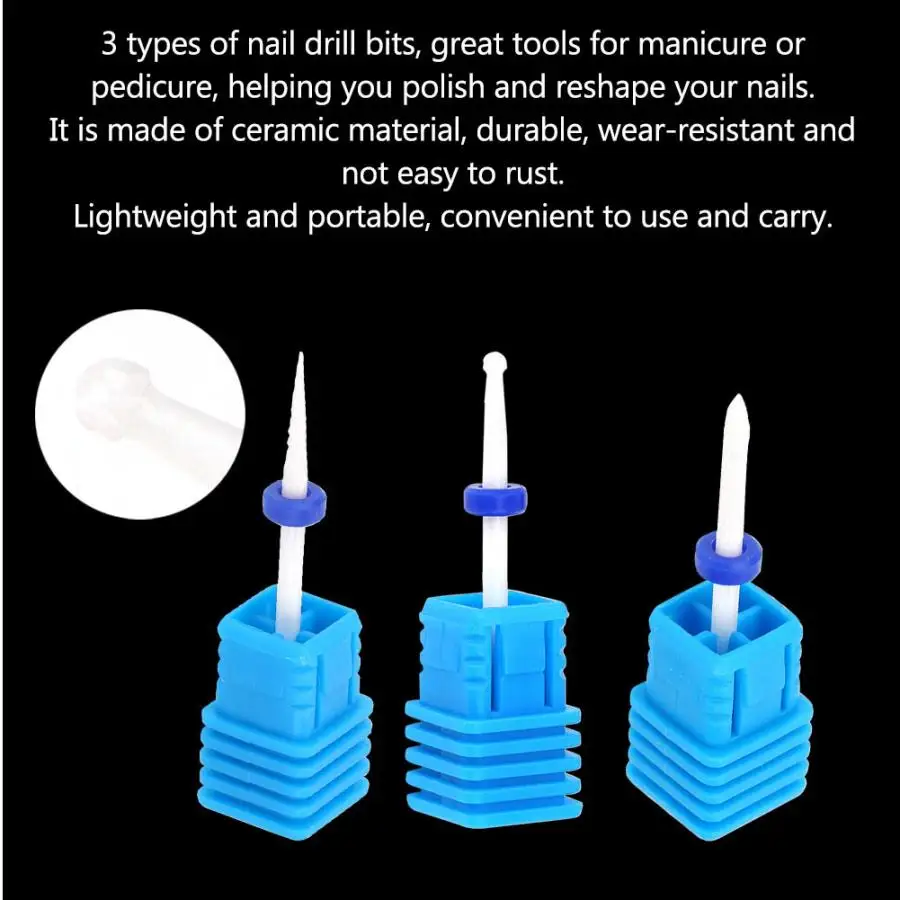 Дрель для ногтей 3 типа, керамическая шлифовальная насадка для ногтей, сверло для ногтей, маникюр с полировкой, машина для педикюра, шлифовальная машина, инструменты для полировки ногтей