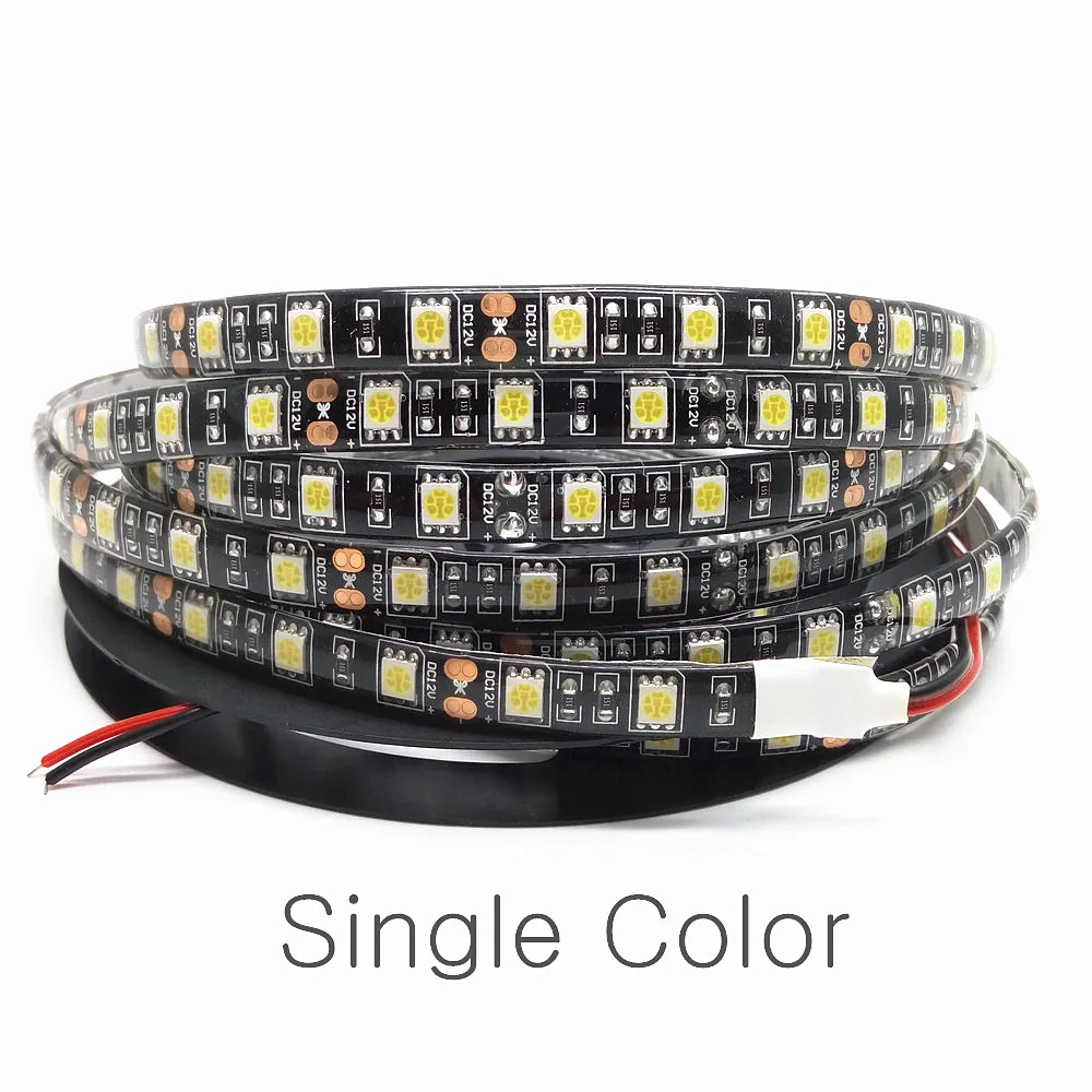 Светодиодная лента 5050 RGB 16 4 фута 1 м/2 м/3 М/4 м/5 м черная печатная плата 12 в 60