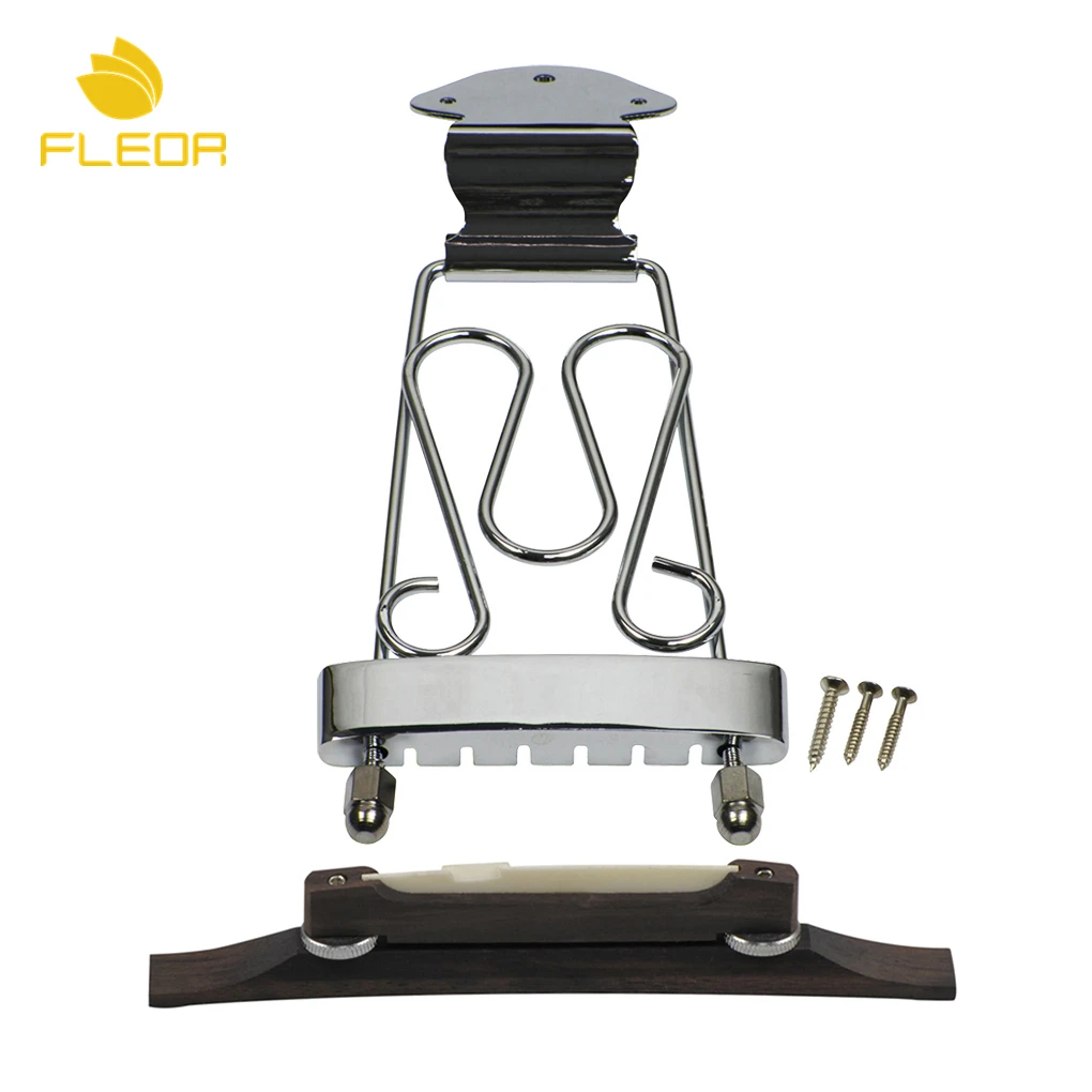 FLEOR Set of Height Adjustable Archtop Guitar Rosewood Bridge with Bone Saddle &amp Tailpiece Trapeze Chrome | Спорт и развлечения