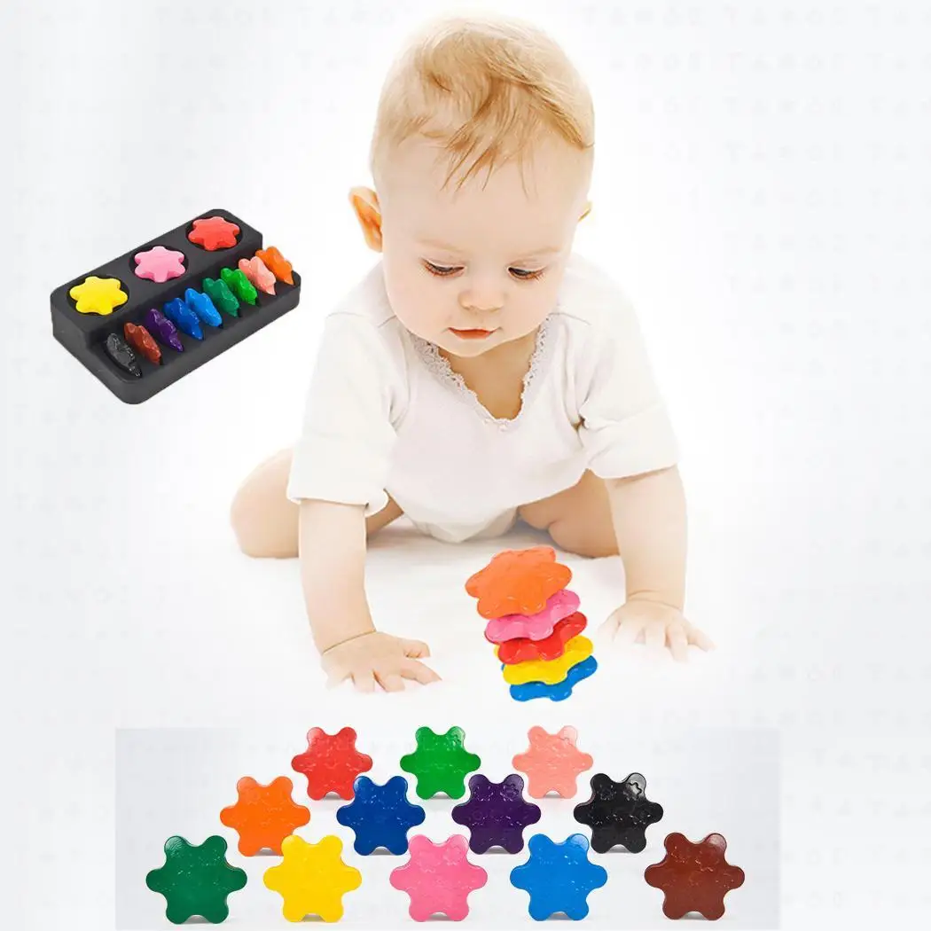 

12 Colors Children Finger Crayons Safe Non-toxic Above years old 3D Colorful Crayons Snowflake Shape 154g Set