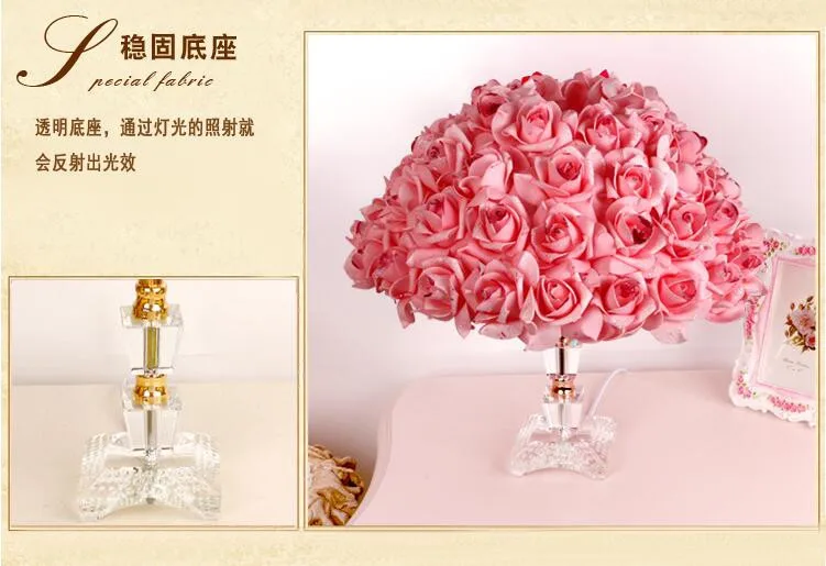 Rosas de Tecido de Moda Candeeiro de Mesa para o Casamento Decoração da Lâmpada de Cabeceira Romântico Criativo Cristal Quarto Lâmpadas Bar ac 80- 265 v 1527 Led E27 11 High Quality Luzes e Iluminação