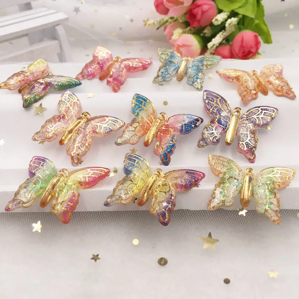 New 10pcs Resin Big Colorful Crystal Butterfly Flat Back Rhinestone Buttons DIY 1 Hole Wedding Scrapbook Accessories Craft W91