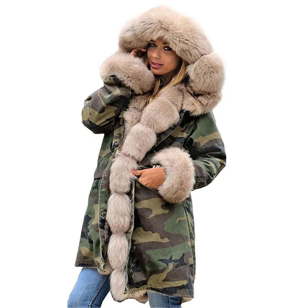 Newly Womens Faux Fur Winter Jacket Parka Hooded Coat Fishtail Overcoat Oversize Long Sleeves Coats Dropship Nov.2 - Цвет: Beige