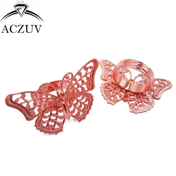 

100pcs Rose Gold Color Copper Metal Filigree 25x36mm Butterfly Adjustable Ring Blank Bezel Ring Base Tray Findings TJZT072