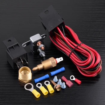 

DWCX 4 Pin Degree Engine Cooling Fan Thermostat Temperature Switch Sensor 12V Relay Harness Kit for 265 283 305 307 327 350 383