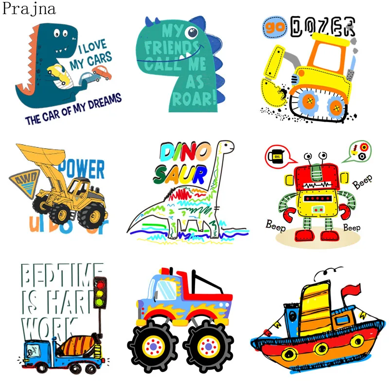 

Prajna Iron On Transfer Patch Vinyl Heat Transfer Patches For Clothes Ironing Patches Cartoon Car Dinosaur Sticker DIY Applique