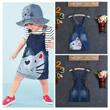 1PC Baby Girls Kids Cat Denim Overalls Dresses Skirts Braces Skirt Clothes 2-7Y