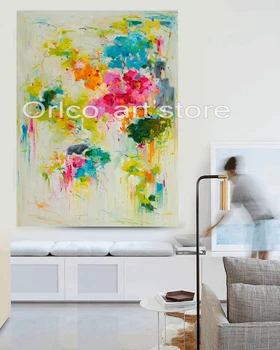 

Handmade Red Colorful Knife Flower Painting Abstract Paintings on Canvas New Style Still Life Painting Hang Picture Decor