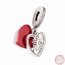 925 пробы серебро тематика "Счастье для двоих" Сердце подвесной яркие броши с красной эмалью в виде розовыми камнями "сделай сам", соответственные Европейской Пандоре обаятельные ювелирные изделия делая FL685