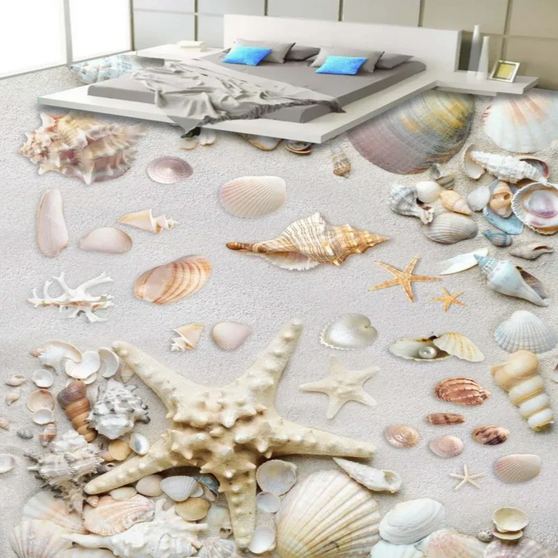 

Free Shipping custom Ocean 3D stereo shell floor mural Living room bedroom self-adhesive studio flooring wallpaper
