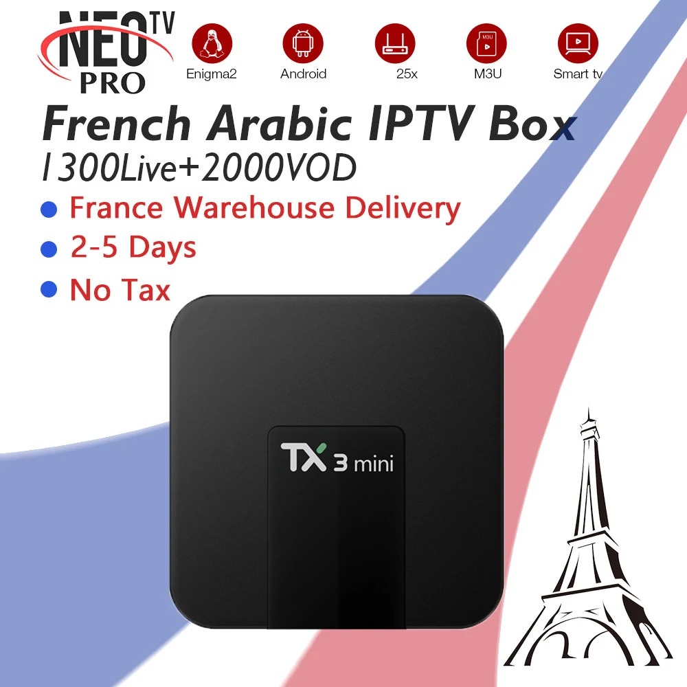 

TX3Mini Smart Android Set Top TV Box With French Arabic Belgium Morocco IPTV Subscription 1300+Live 2000+VOD 4K Ship From France