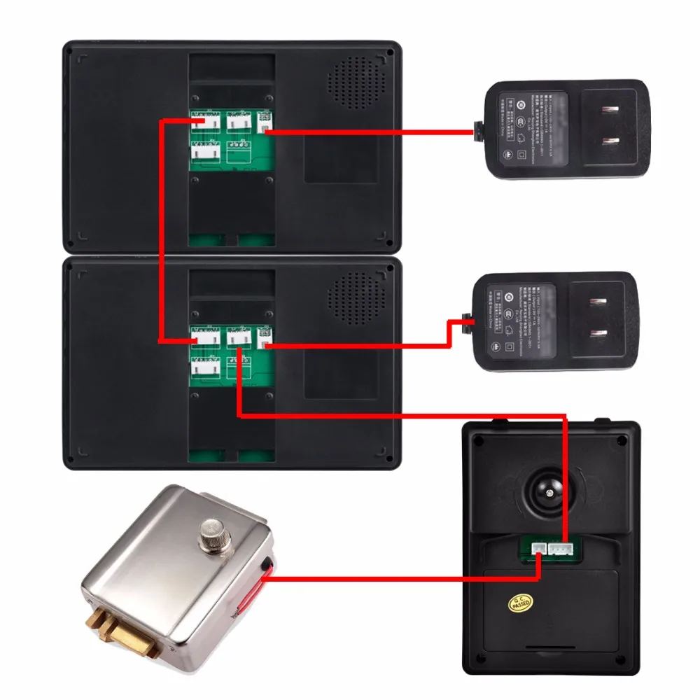 7 Дюймов Проводной Видео-Телефон Двери Домофон С 2 Крытый Монитор