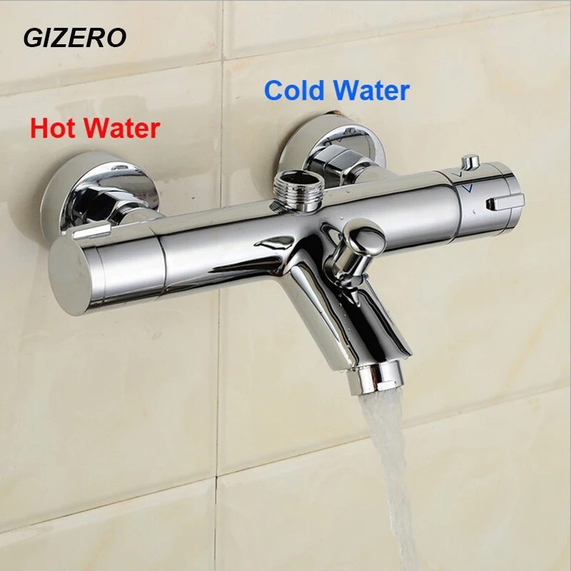 Günstige GIZERO chrom finish badezimmer thermostat wasserhahn dusche wasserhahn wand badewanne wasserhahn dusche torneira banheiro ZR956