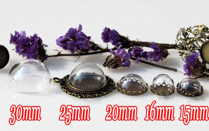 WHOLESALE-50piece/Лот прозрачный полустеклянный флакон 15-16-25-30 мм стеклянный купол для