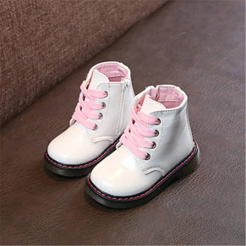 Модные детские ботинки для девочек; однотонные детские зимние ботинки martin; красивые ботильоны из искусственной кожи для маленьких девочек; размеры 21-30