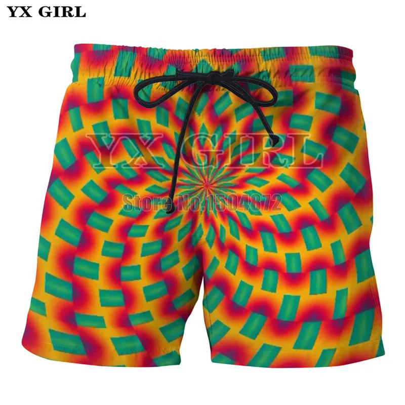YX Girl 3D Print Plaid Checkers Cube Shorts for Women Men Summer Casual Shorts Mesmerize Board Short With Pockets Drawstring