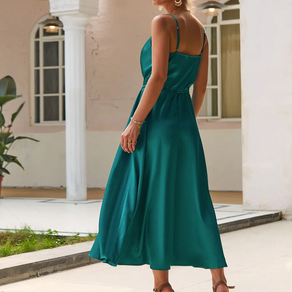 Vestido mujer летнее женское платье модные, пикантные без рукавов платья в стиле бохо Плиссированное Платье Яркого Цвета неровный одежда камзол платье с v-образным вырезом
