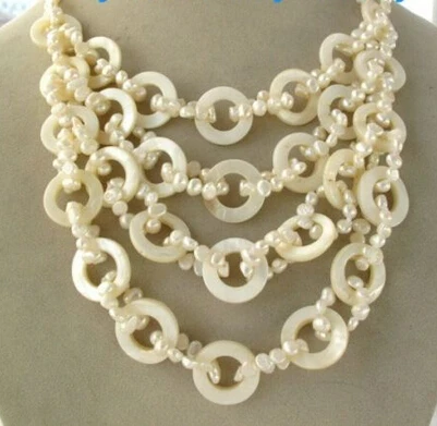 

FREE SHIPPING>@@> N1600 White Nugget Baroque Freshwater Pearl & Shell Necklace 18