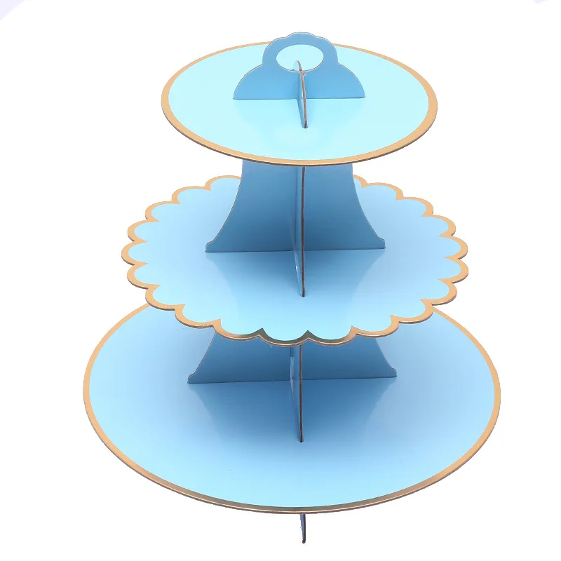 3 слоя картона из бумаги для кексов торт стенд тарелки дисплей держатель лоток Маффин декоратор для десерта Свадьба День Рождения украшения - Цвет: Blue