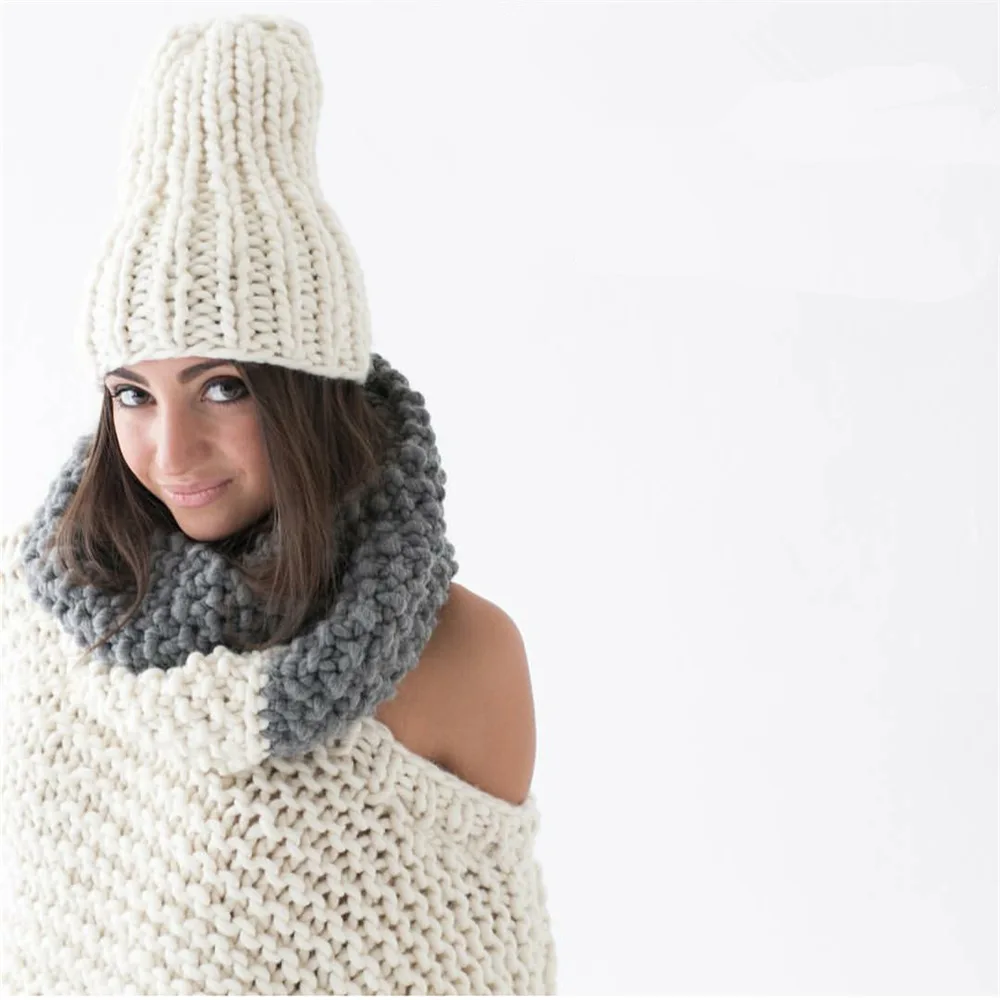 Winter New Wool Hat Ladies Casual Knitted Coarse Lines Hat Handmade Thick Caps Women Fashion Caps