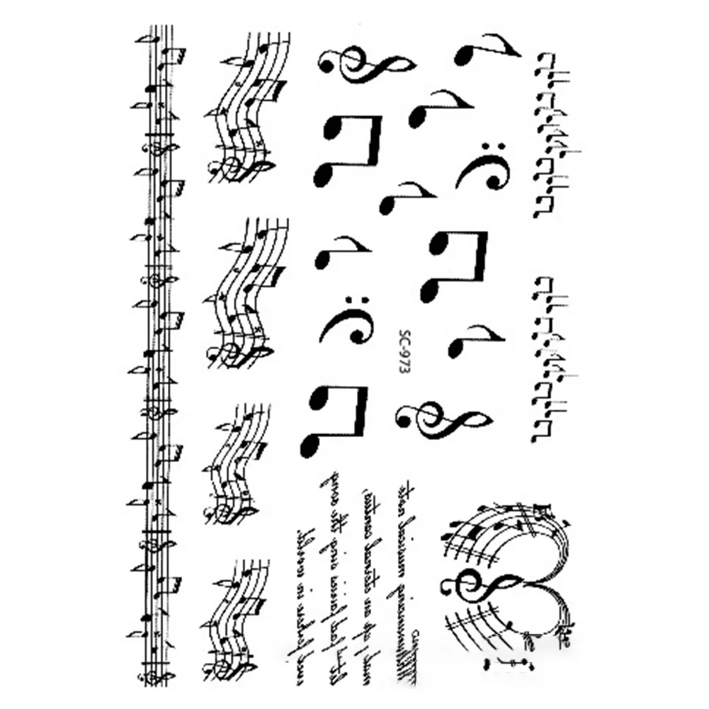 

Large Taty Sketch Black White Music Notes Water Transfer Body Art Temporary Tattoo Stickers Fake Tatoos tatouage