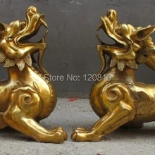 Zhaomerui2++ Китай чистая Латунь злых духов Дверь Foo Dog Лев Дракон kylin зверь статуя Пара