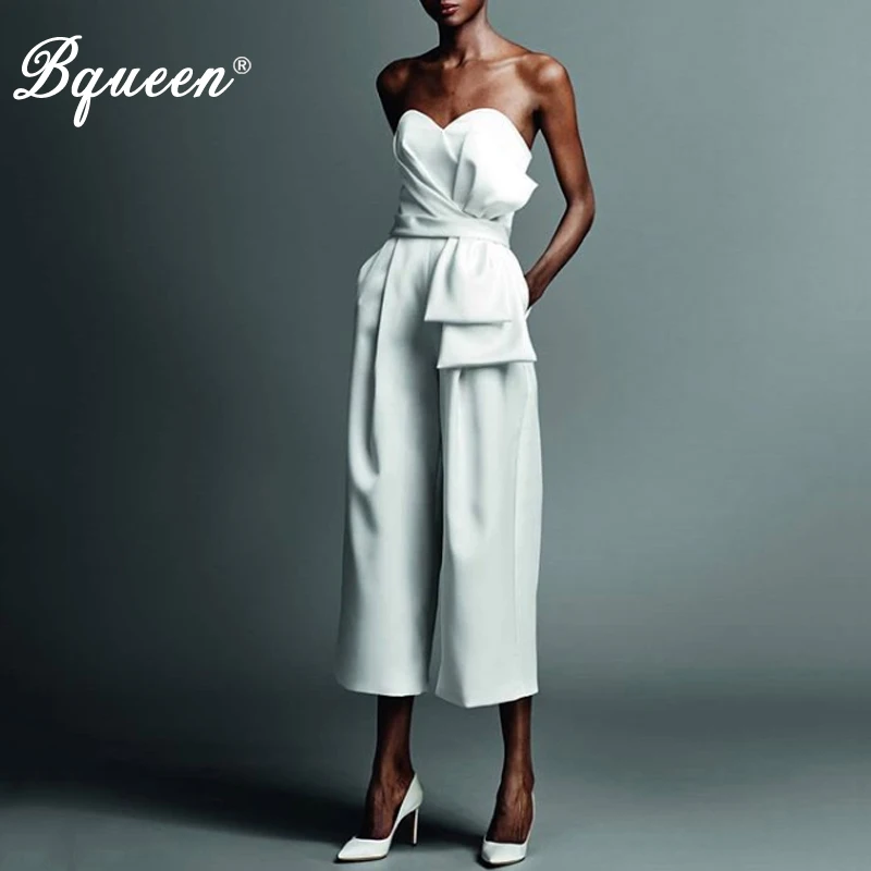 

Bqueen 2019 New Women Fashion Office Lady Sexy Strapless Backless Ruffles Half Length Pant Party Club Bodycon Casual Jumpsuit