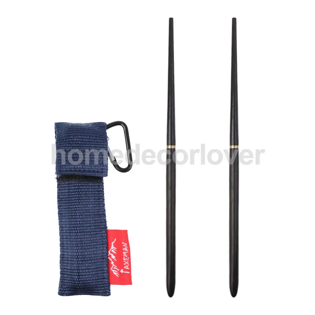 Camping Backpacking Picnic Outdoors Ebony Wood Chinese Foldable Folding Wooden Chopsticks Tableware Cutlery Set with Pouch